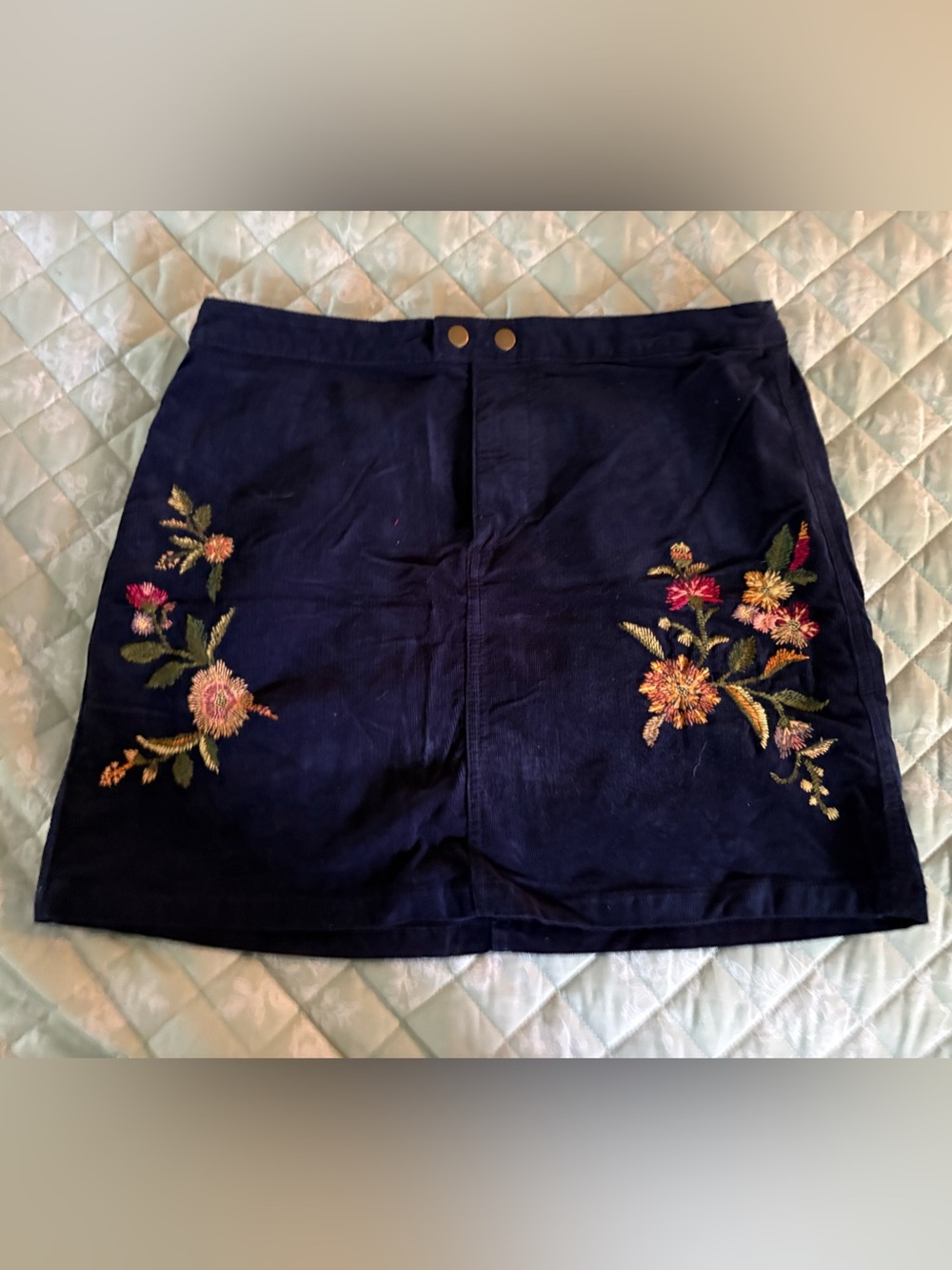 Mossimo Supply Co. Navy Corduroy Skirt with Floral Embroidery